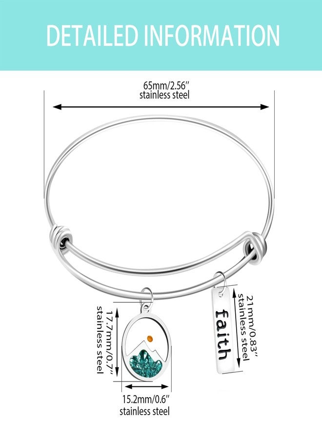 Tobestu Platinum Plated Bangle Bracelets with Green Mountain Mustard Seed Pendant and Faith Tag - Stainless Steel Religious Jewelry for Women YA4995 - Image 3